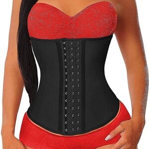 NWT YIANNA Women Classic Latex Waist Trainer 9 Steel Bones 3 Row Hooks, Black, M